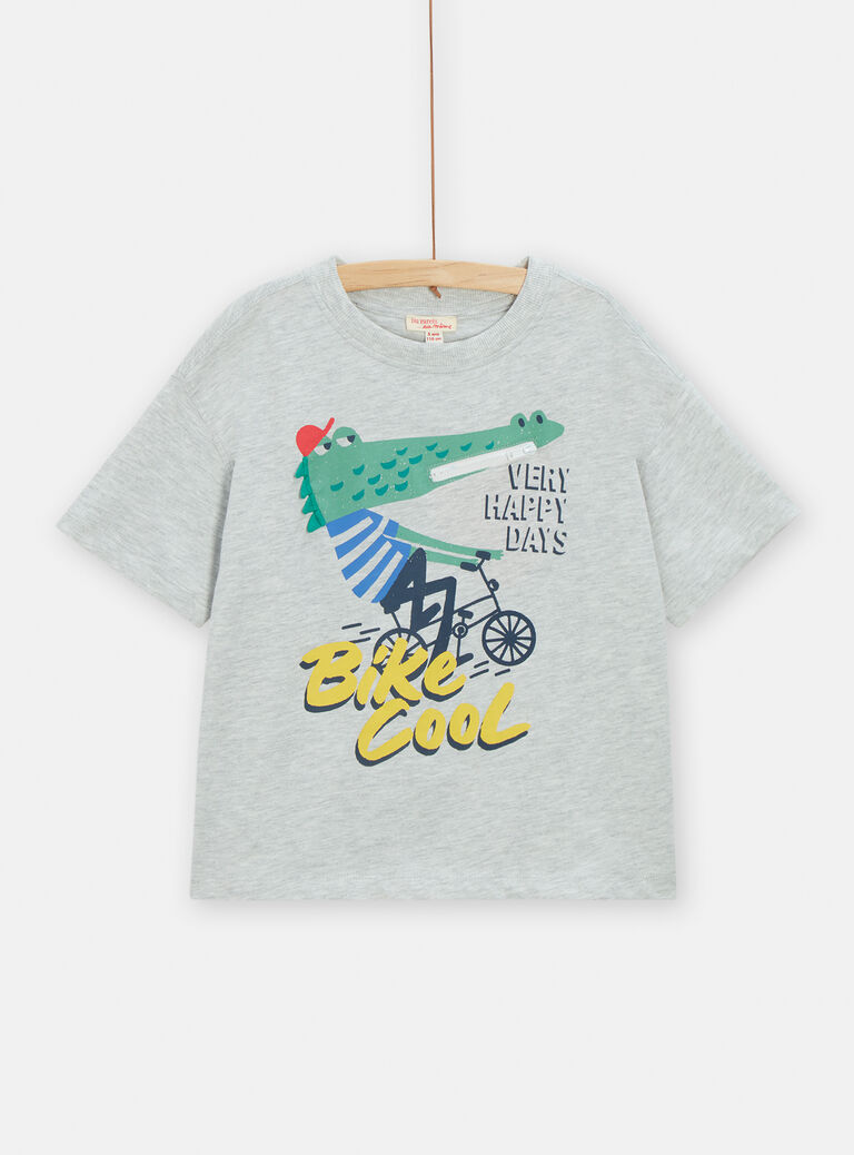 T-shirt gris chiné animation crocodile pour garçon