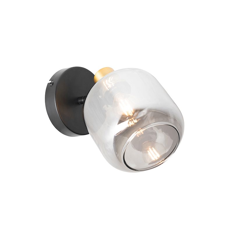 Design plafondspot zwart met goud met smoke glas - Zuzanna