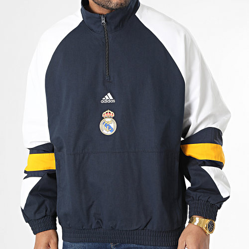 Sweat Col Zippé Real Madrid Icon HT6455 Bleu Marine Blanc