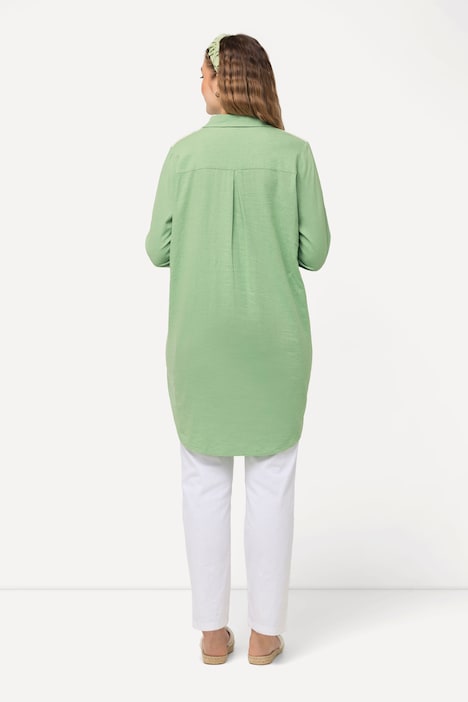 Longbluse, Leinenmix, Streifenband, Hemdkragen, Langarm