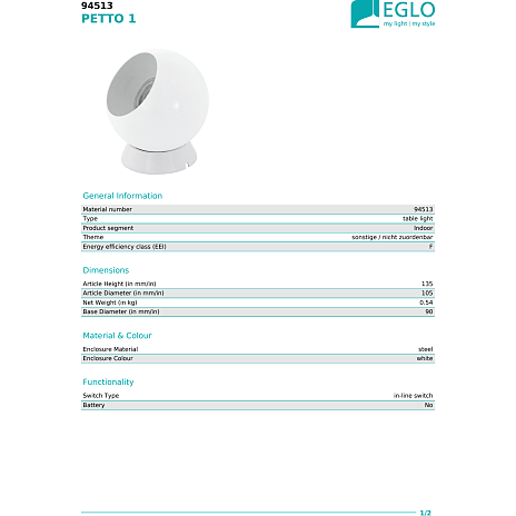 Petto bordlampe - hvid