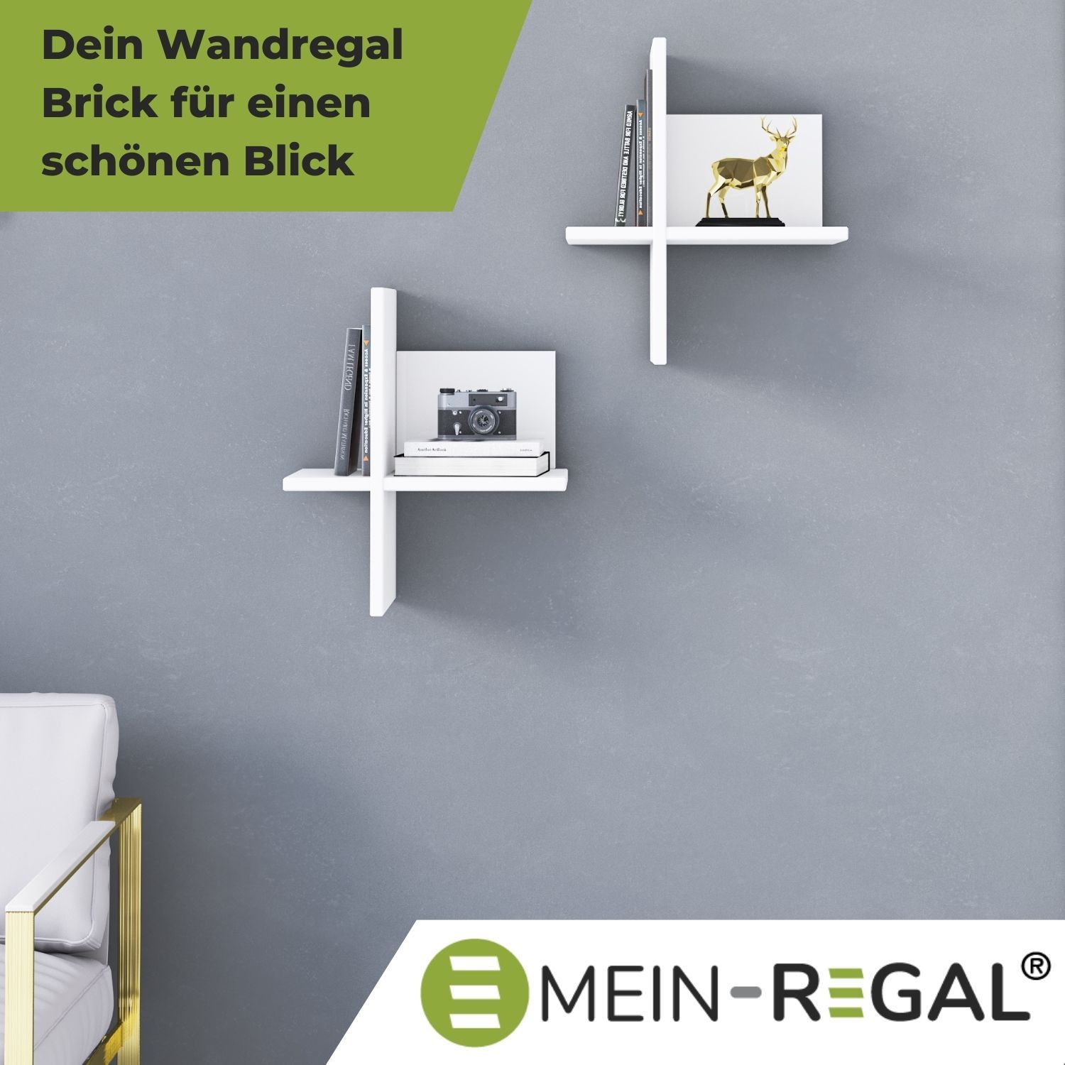 Mein-Regal 2x Wandregal BRICK 39x22x45cm MDF Holz bis zu 4 Fächer weiß