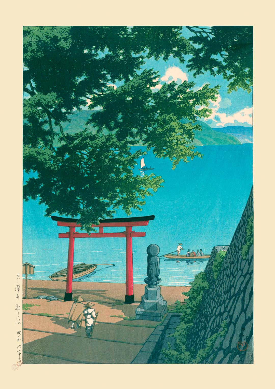 Nikkō Chūzenji See, Utagahama Kunstdruck von Hasui