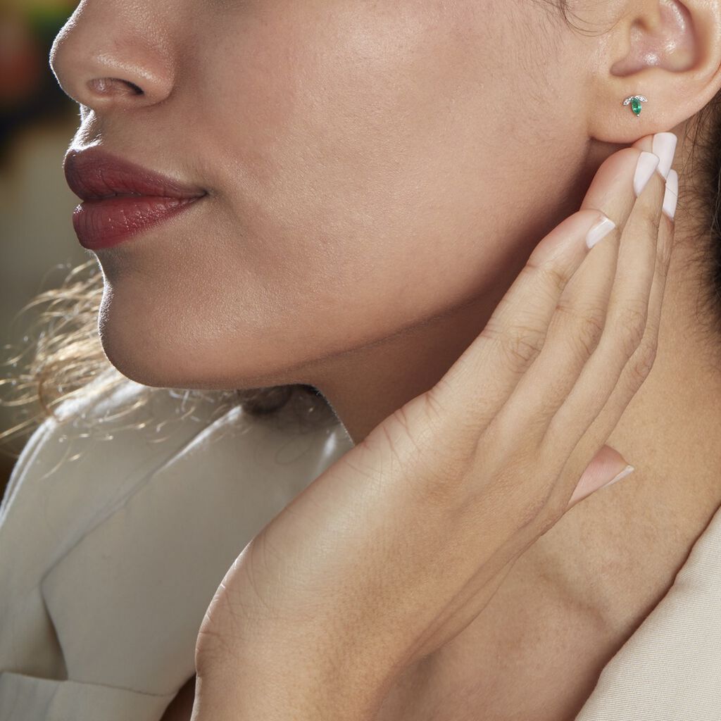 Boucles D'oreilles Puces Or Blanc Febe Emeraude Diamant