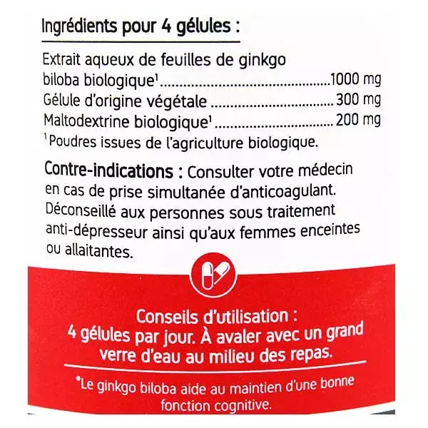 Nat & Form Ginkgo Biloba Orgânico Ecológico 200 cápsulas