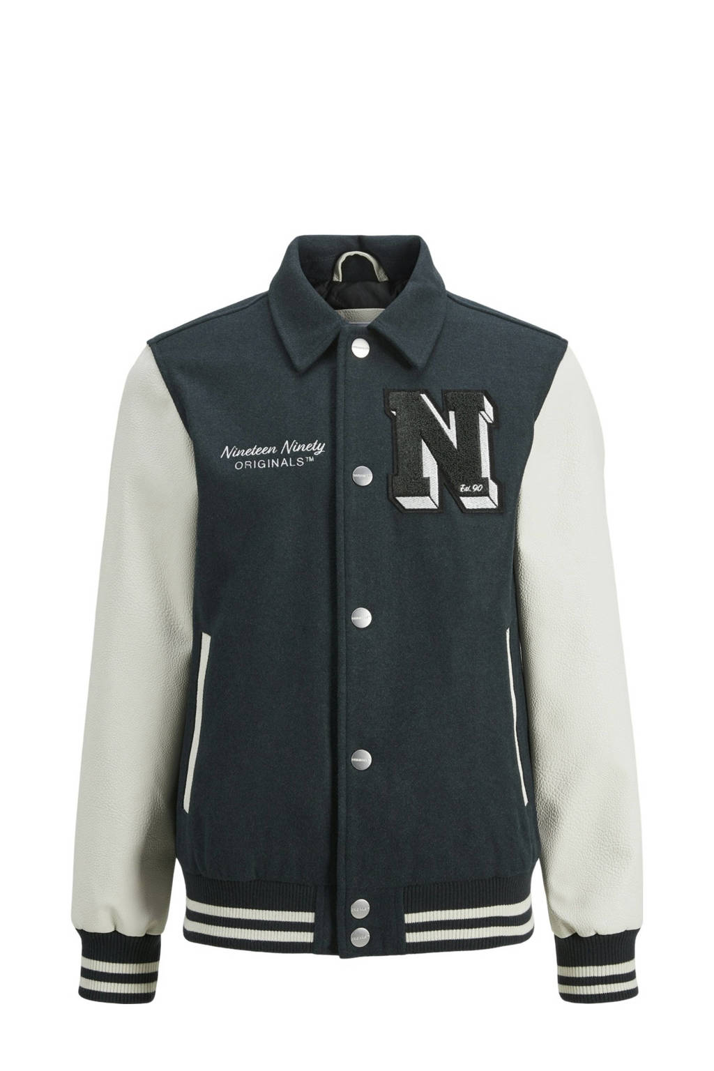 JACK & JONES bomberjack JORCARTER VARSITY donkergroen/ecru