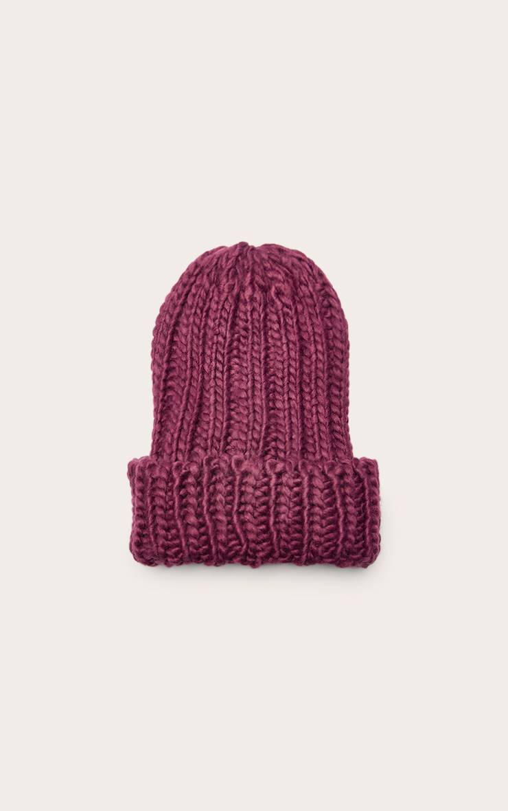 Prune Bonnet À Revers En Maille Épaisse