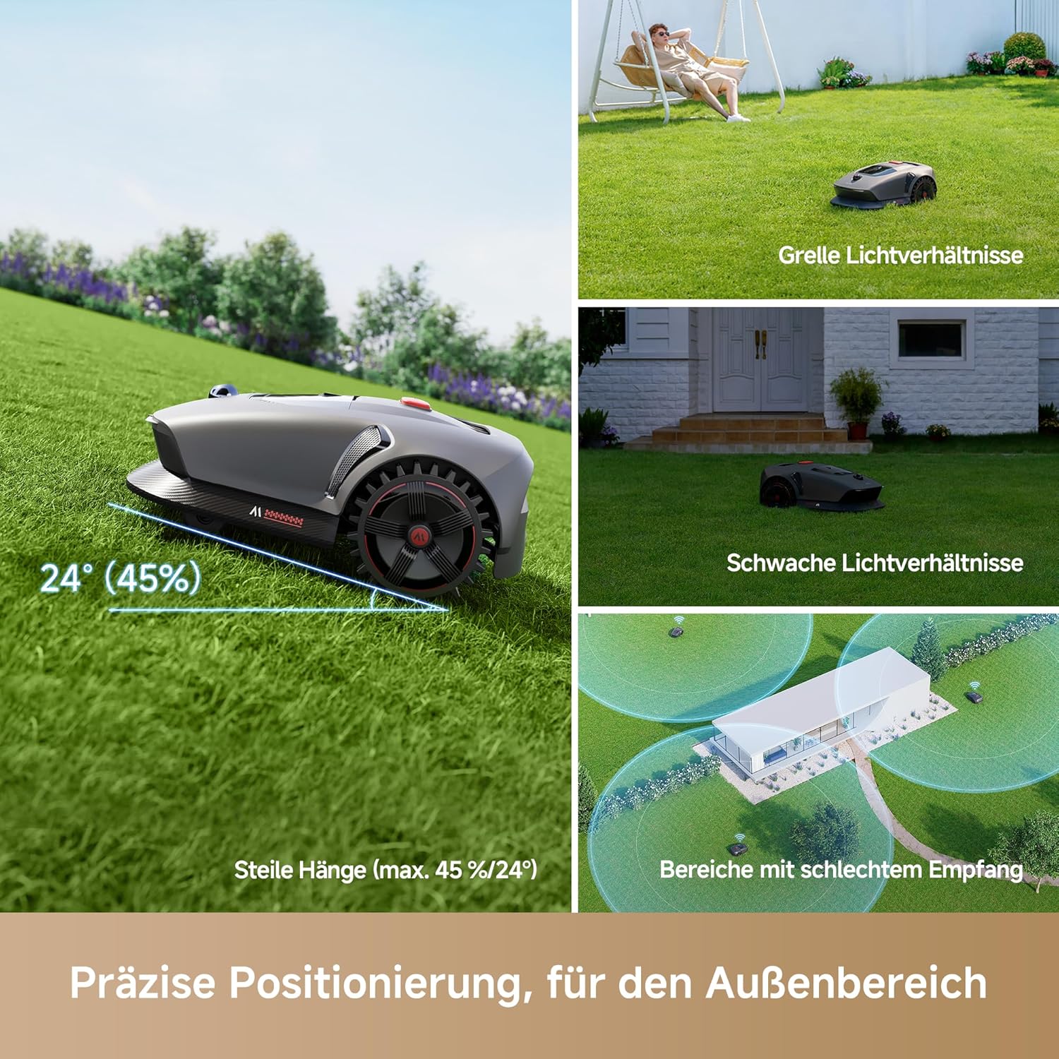 MOVA 1000 Garage Combo: Rasenmäher Roboter mit 3D-LiDAR, Mähroboter ohne Begrenzungskabel, Genaue Kartierung bis 1.000㎡, Smarte Hindernisvermeidung, App-Steuerung, Verbesserte Geländeräder, U-Schnitt