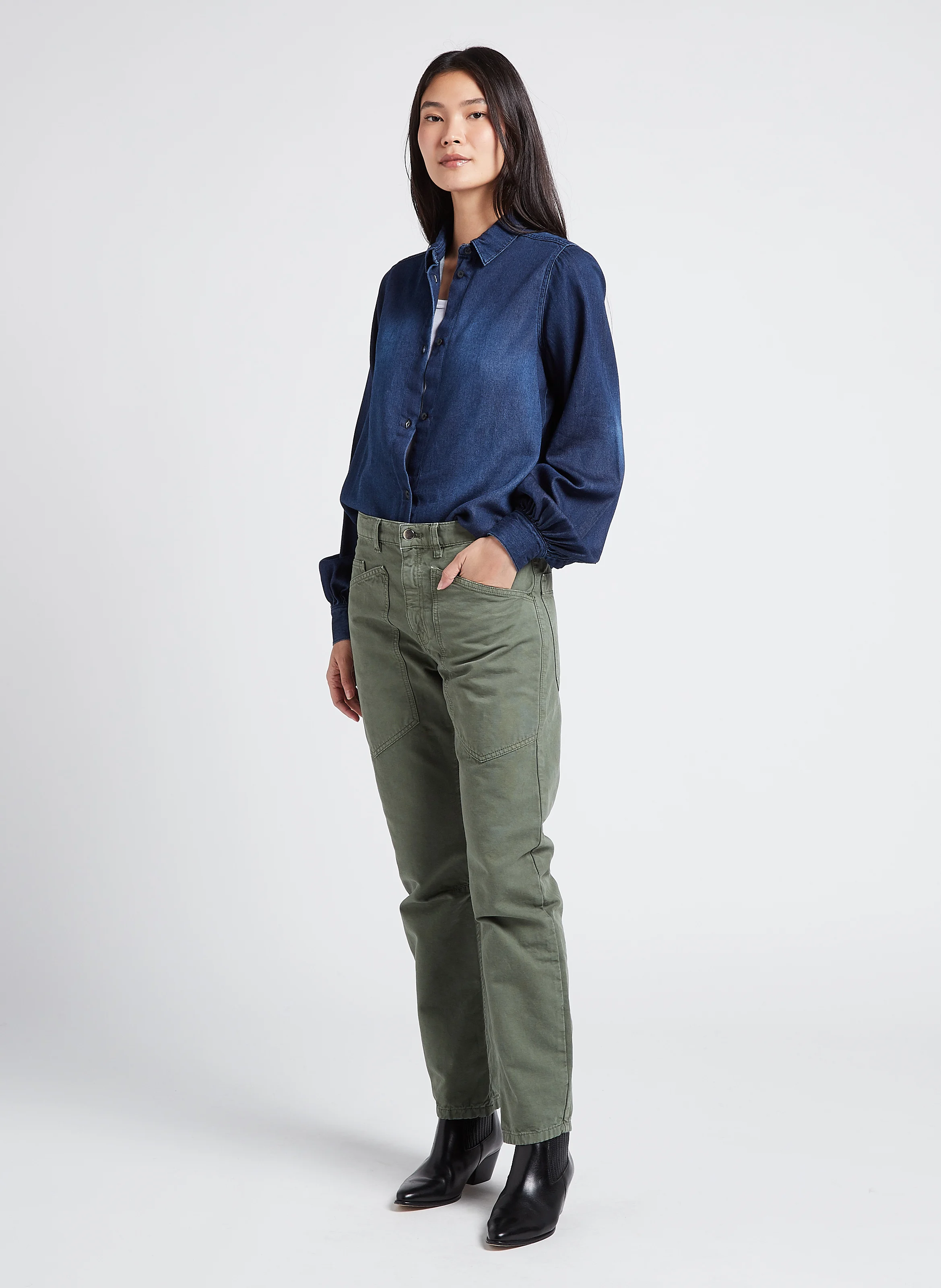 ALMA - Chemise col classique ample en coton | Jean Délavé