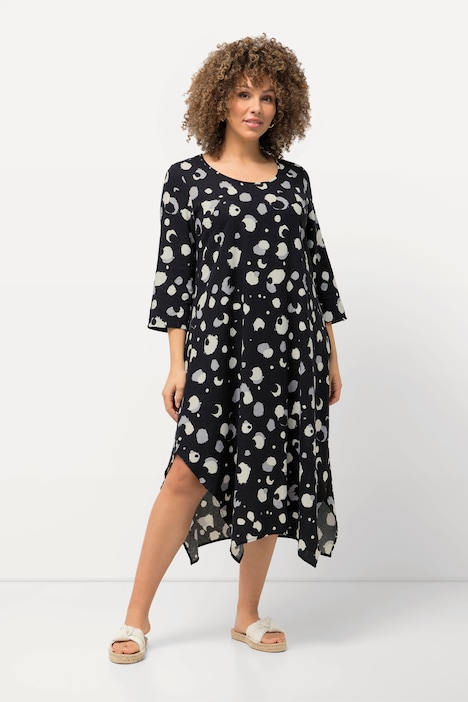 Kleid, Leinenmix, A-Linie, Rundhals, 3/4-Arm