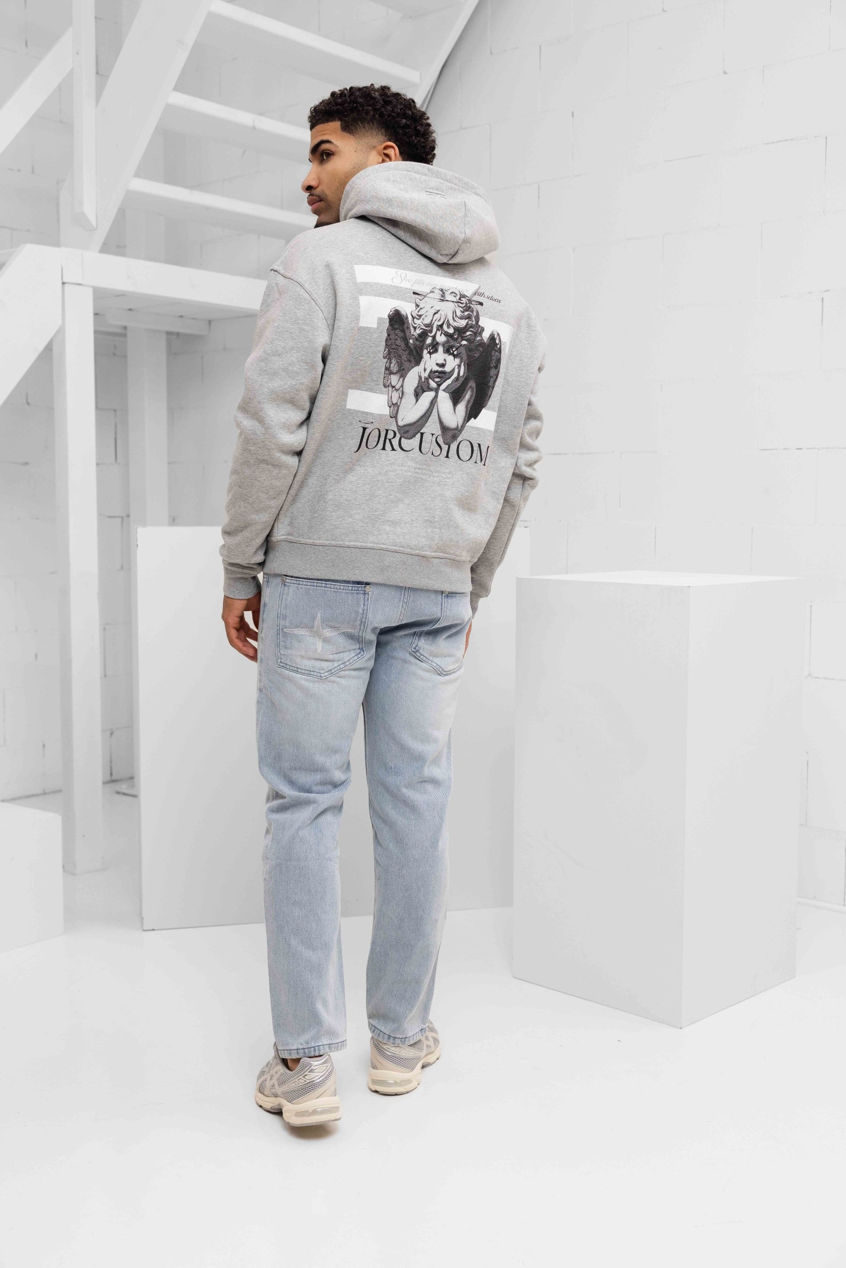 Jorcustom Fleece Angel 2.0 Oversized Hoodie Heren Grijs