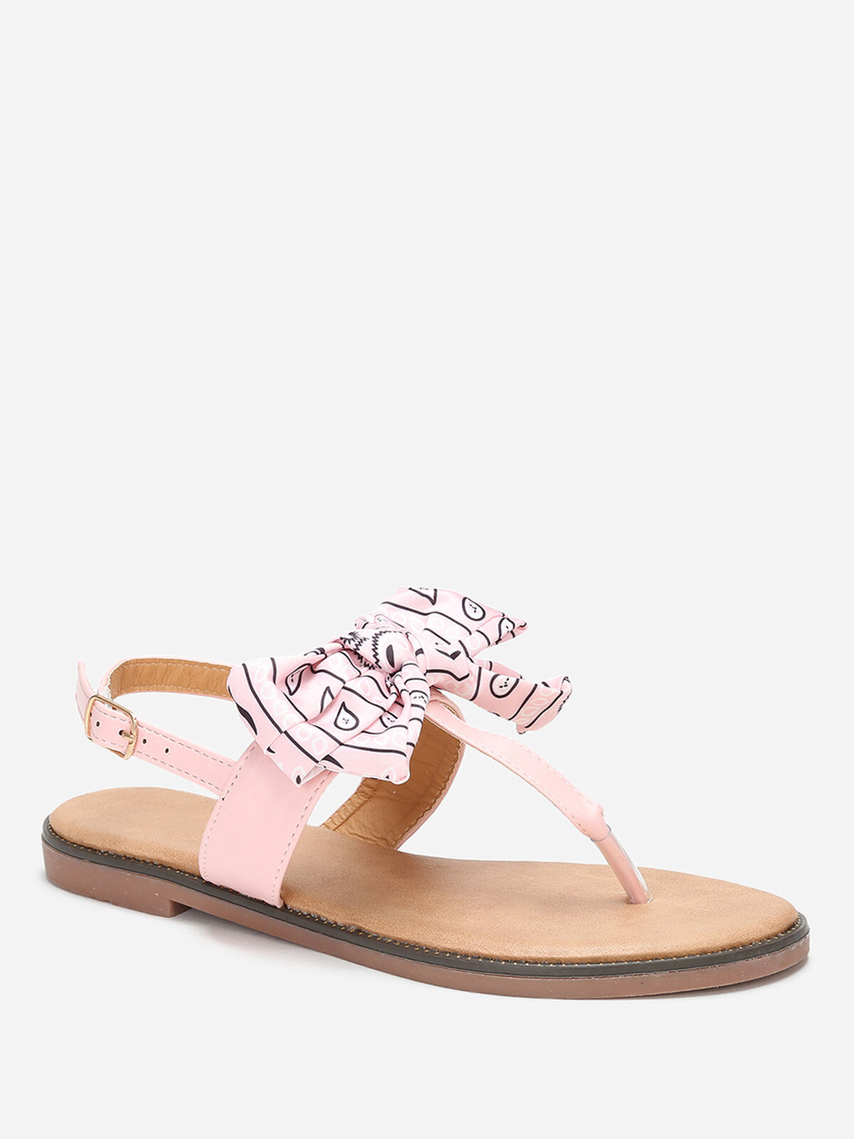 Nu-pieds à nœud en tissu imprimé- Rose