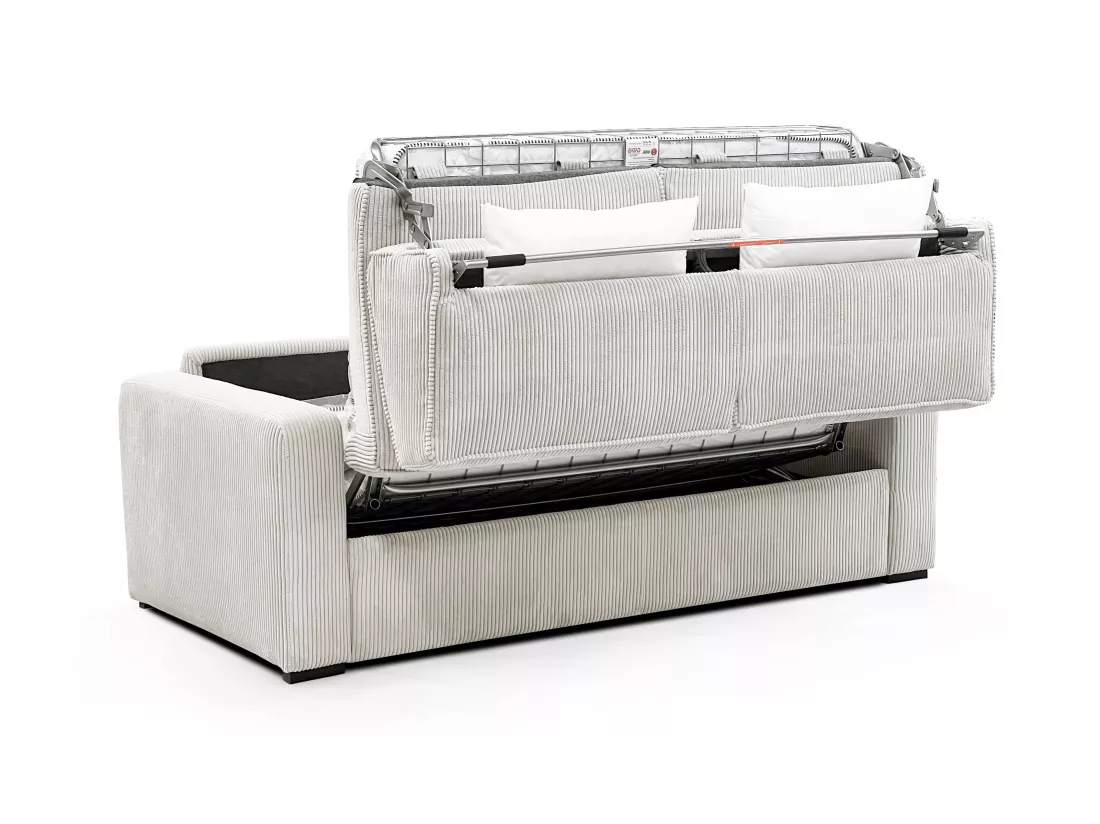 Canapé 4 places convertible express en velours côtelé beige - Couchage à lattes larges 160 cm - Matelas 16 cm - MONDOVI