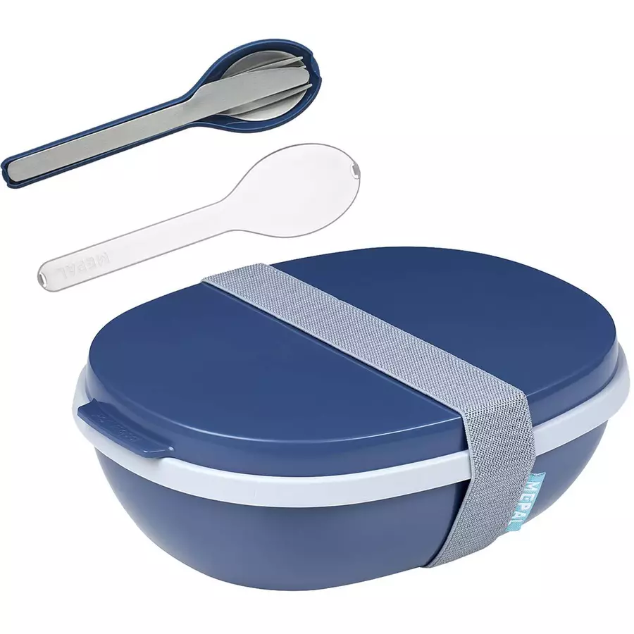 Mepal Lunchbox Duo mit Besteck Ellipse 22,5 x 17,5 cm blau