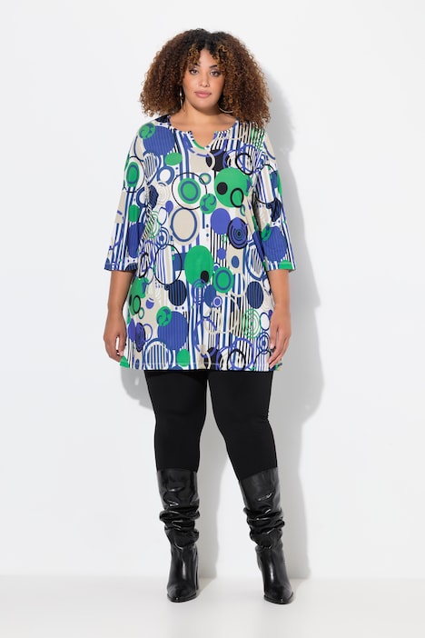 Longshirt, A-Linie, Tunika-Ausschnitt, 3/4-Arm