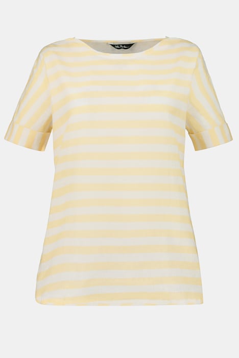Blusenshirt, Streifen, Oversized, Leinenmix, Halbarm