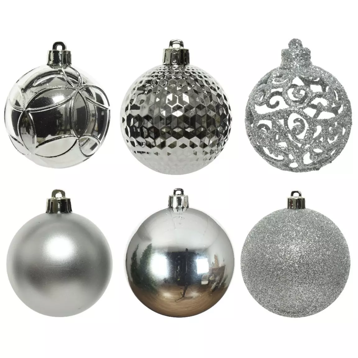 Lot de 37 boules de Noël (D60 mm) Alpine mix Argent