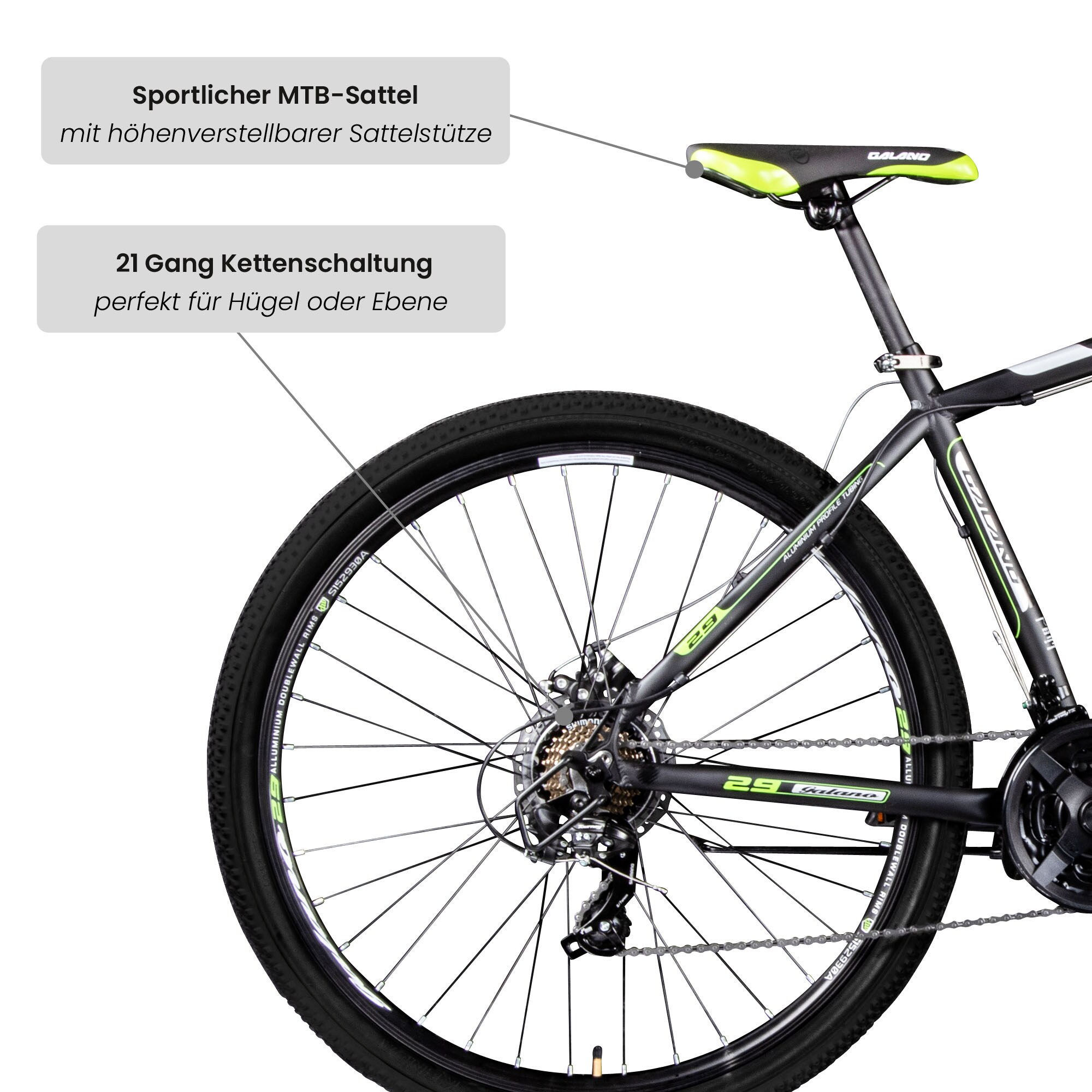 Galano Toxic Mountainbike Hardtail 29 Zoll für Erwachsene ab 175 cm MTB Fahrrad 21 Gang Federgabel Scheibenbremsen