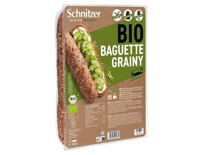 Schnitzer Bio Baguette Grainy glutenfrei 2 x 160 g Glutenfreie Aufbackbrote mit Leinsamen und Sesam