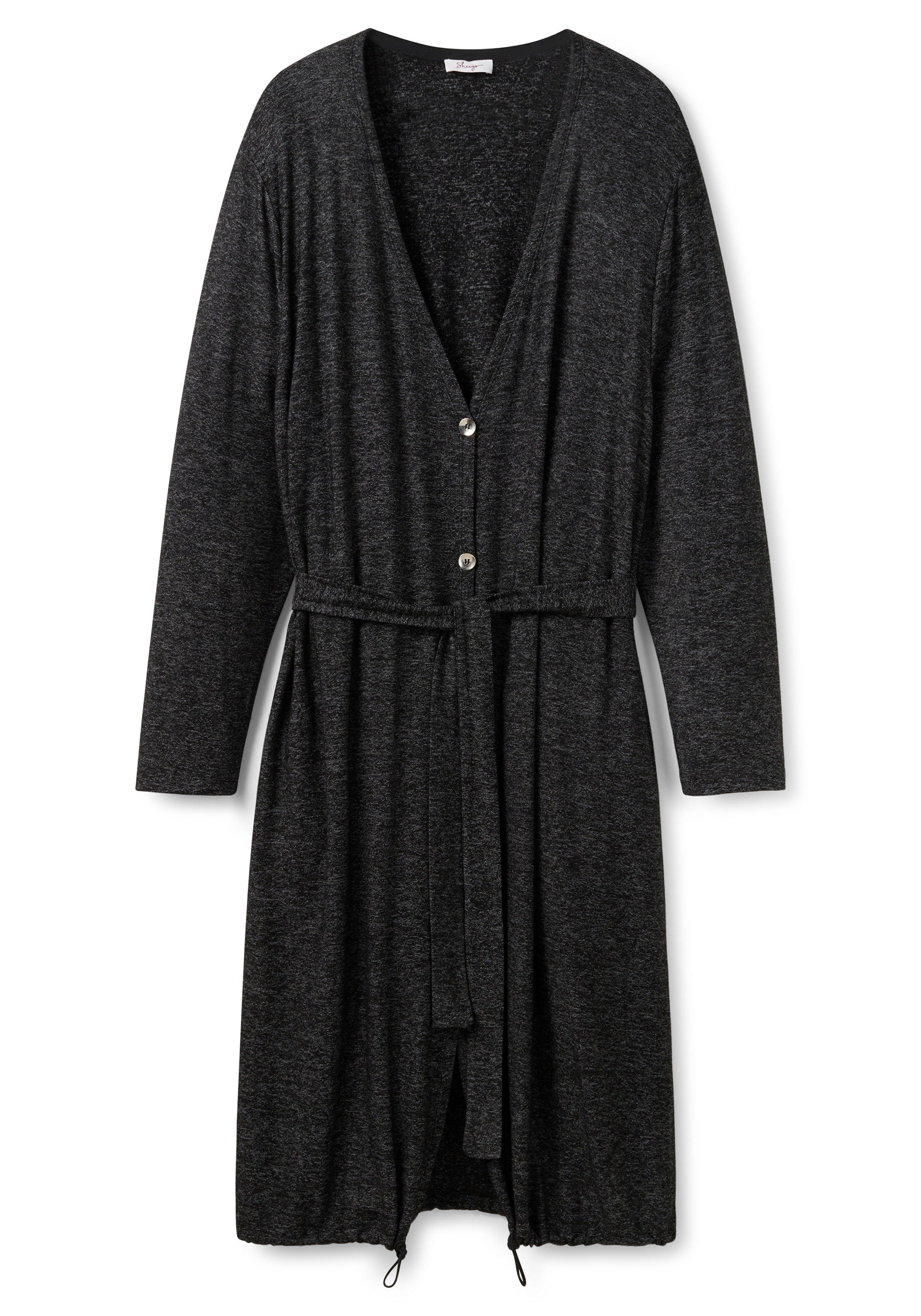 Longstrickjacke mit Tunnelzug am Saum, Bindegürtel