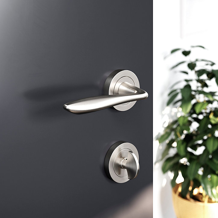 Ensemble poignée sur rosace Incurvé à visser GoodHome Meham effet nickel satin gris Ø52mm