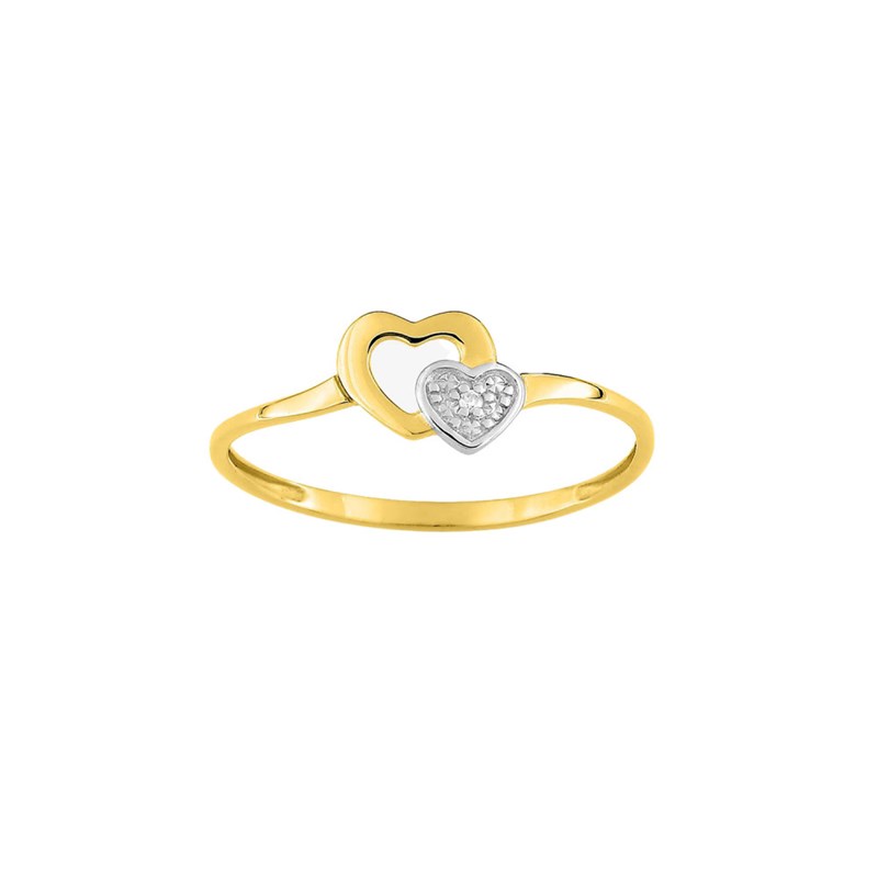 Bague coeur Femme - bicolore - Or 9 Carats - Diamant