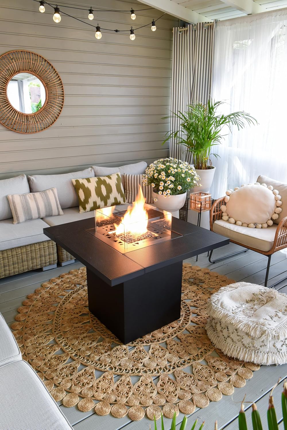 Planika Square Table Feuerstelle Gas mit Tisch Outdoor - Außenkamin Feuerstelle Outdoor Terrassenfeuer Balkonfeuerstelle Feuerschale Tisch - Feuertisch mit Abdeckung