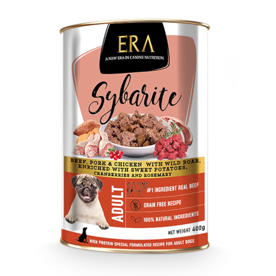 Era Sybarite Adulto Carne Bovina, Suína, Frango e Javali em Patê Lata para Cães