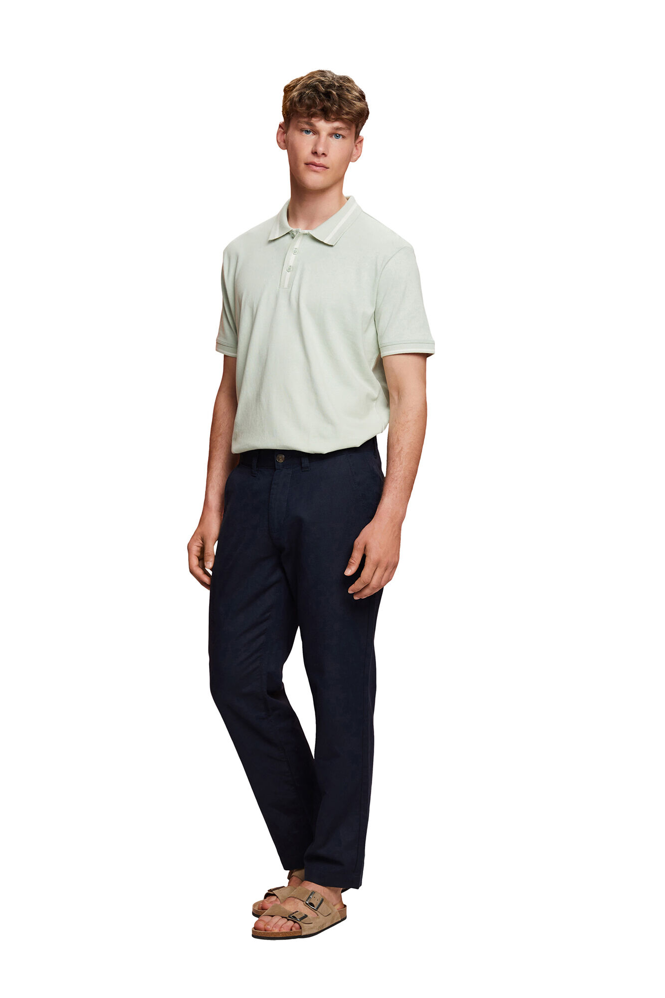 Polo lisa de corte regular em linho - Cáqui
