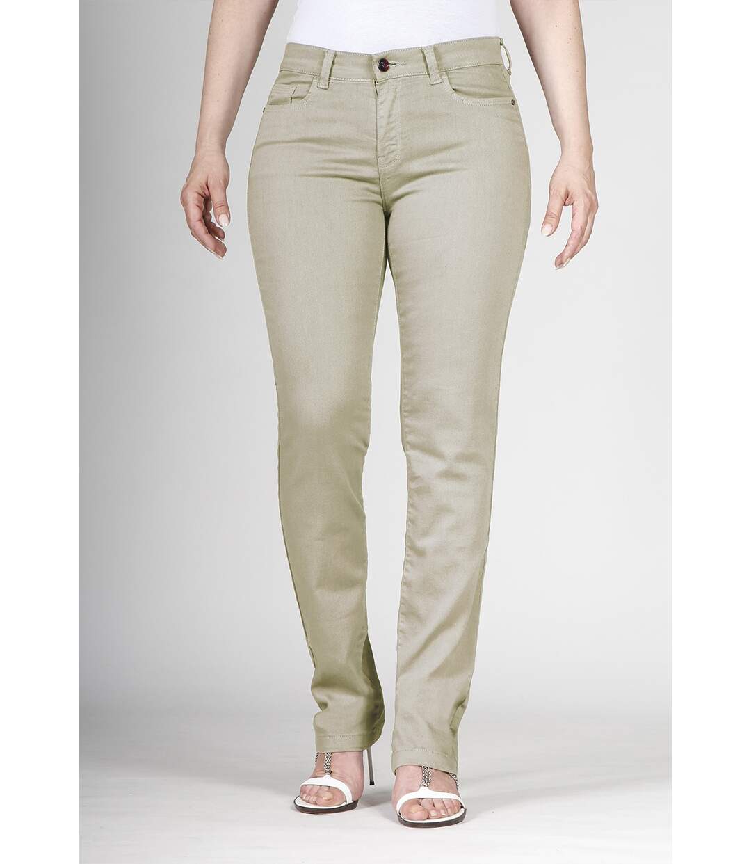 Jeans coupe droite taille haute stretch BEIGE