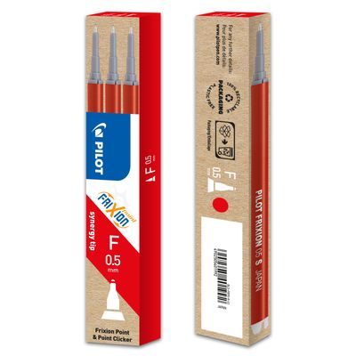Pilot Frixion Point - 3 Recharges pour rollers effaçables - 0,5 mm - rouge