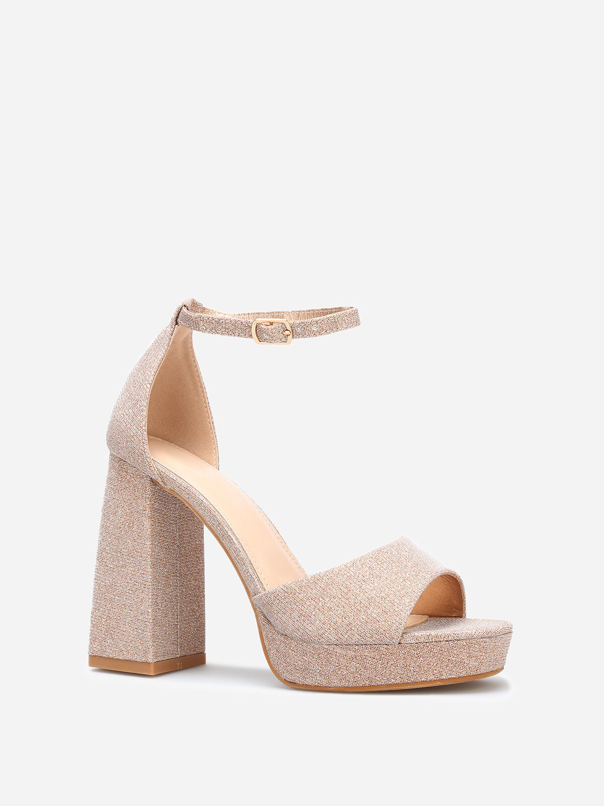 Sandales pailletées à talon haut- Doré rose