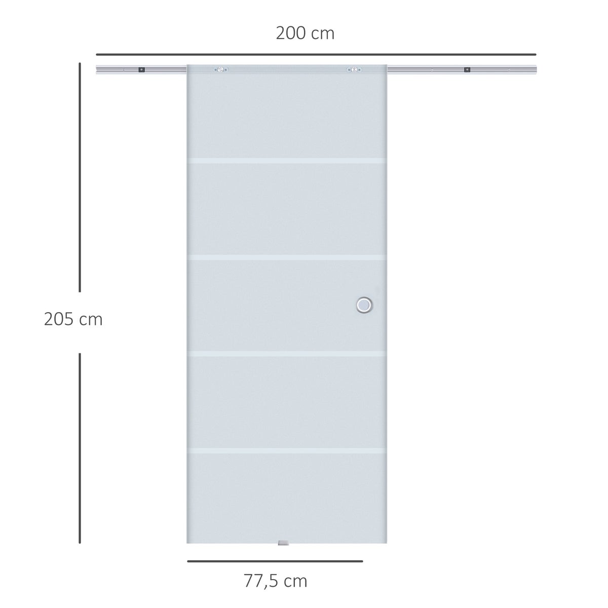HOMCOM Glazen schuifdeur, schuifdeur, glazen deur, binnendeur, gedeeltelijk gematteerd, 775 x 2050 mm