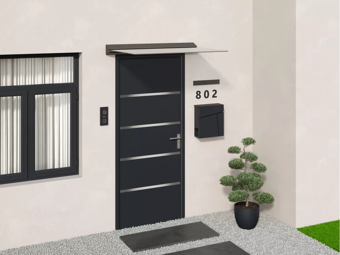 Auvent de porte en aluminium L140 x l90 cm plat avec leds - LUXAMA