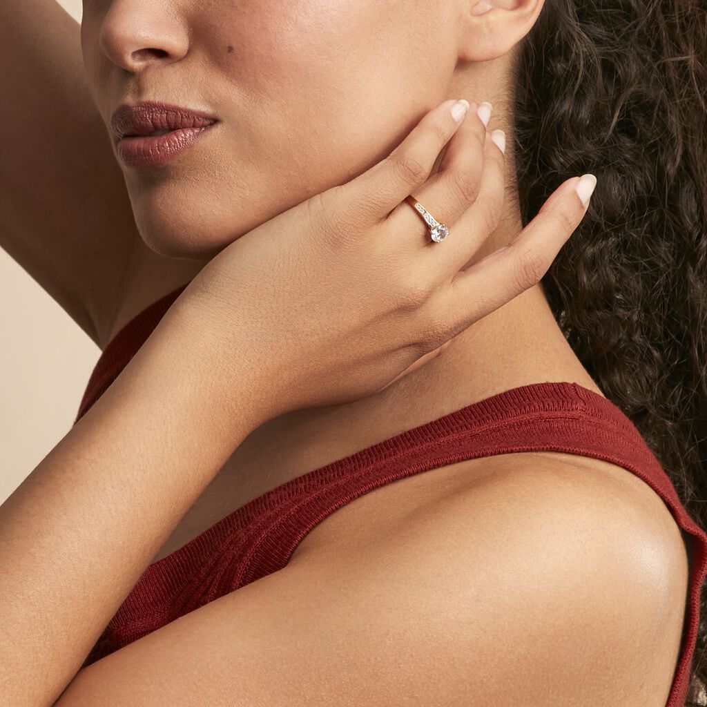 Bague Solitaire Or Jaune Oxyde De Zirconium