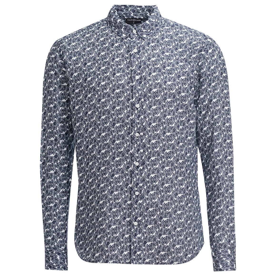 VanVaan Herren Leinen-Hemd mit Allover-Muster dunkelblau / weiss