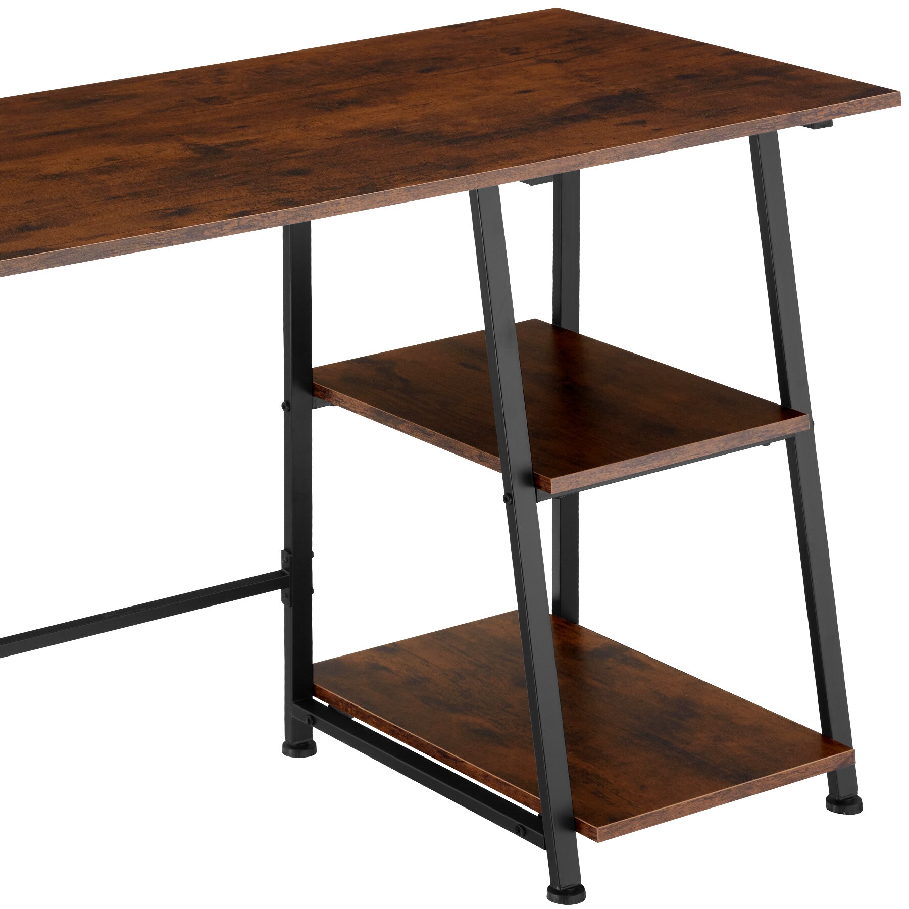 tectake® Schreibtisch, Industrial Style, trapezförmiges Gestell, Seitenregal mit 2 Ablagefächern, 120 x 50 x 73,5 cm