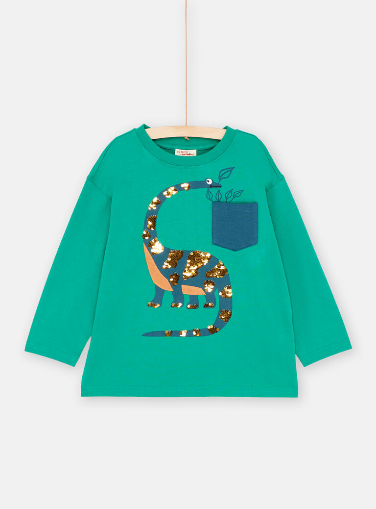 T-shirt vert avec diplodocus avec sequins pour garçon