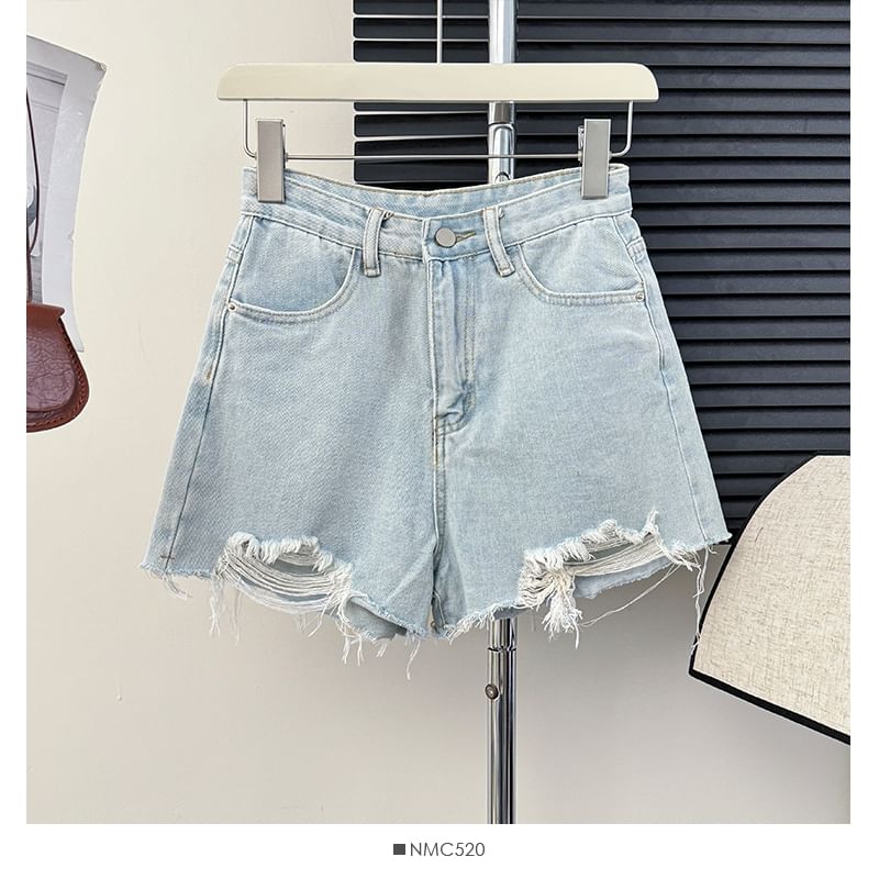 Lemongrass - Versleten denim wijde shorts