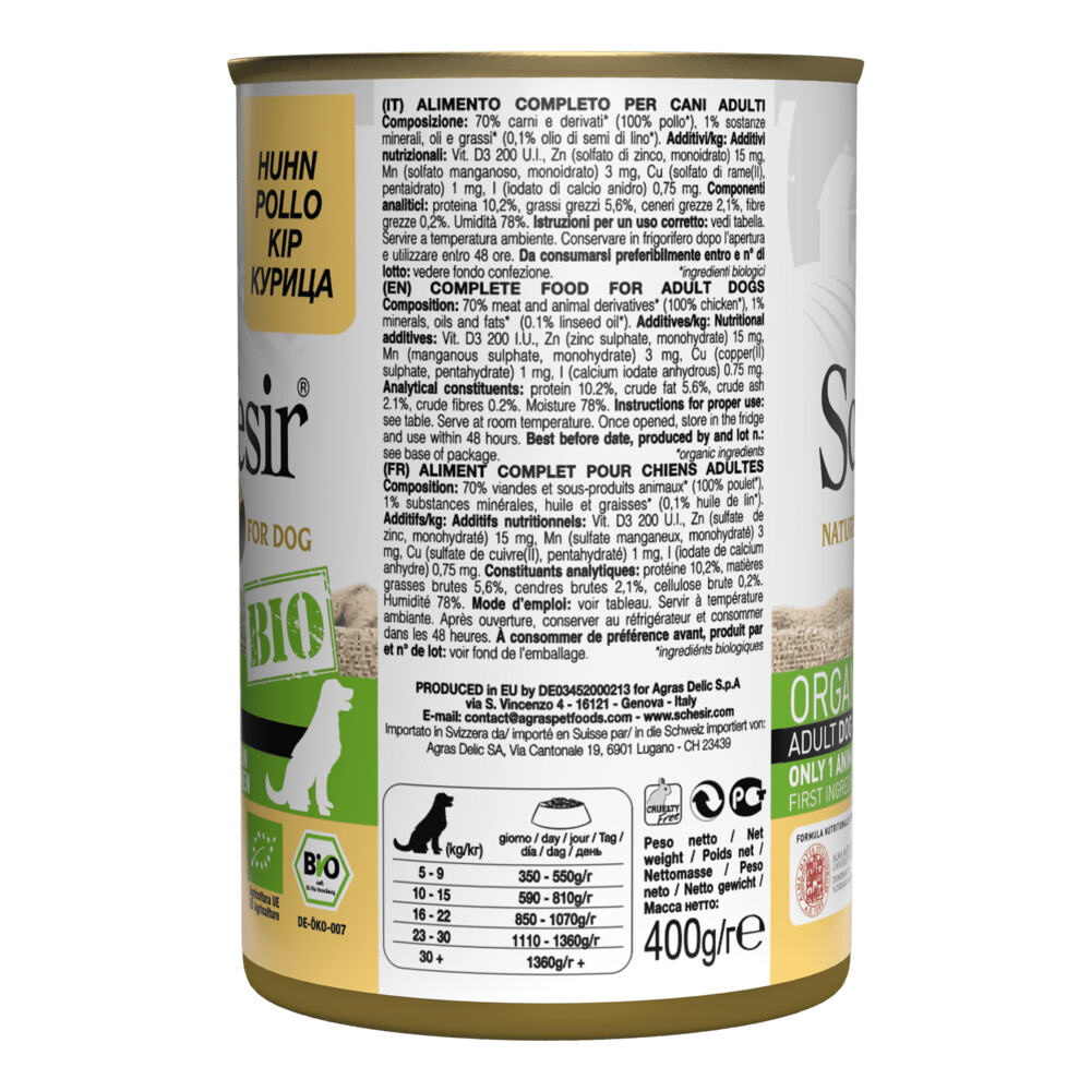 Schesir Hondenvoer Bio Kip400 gr