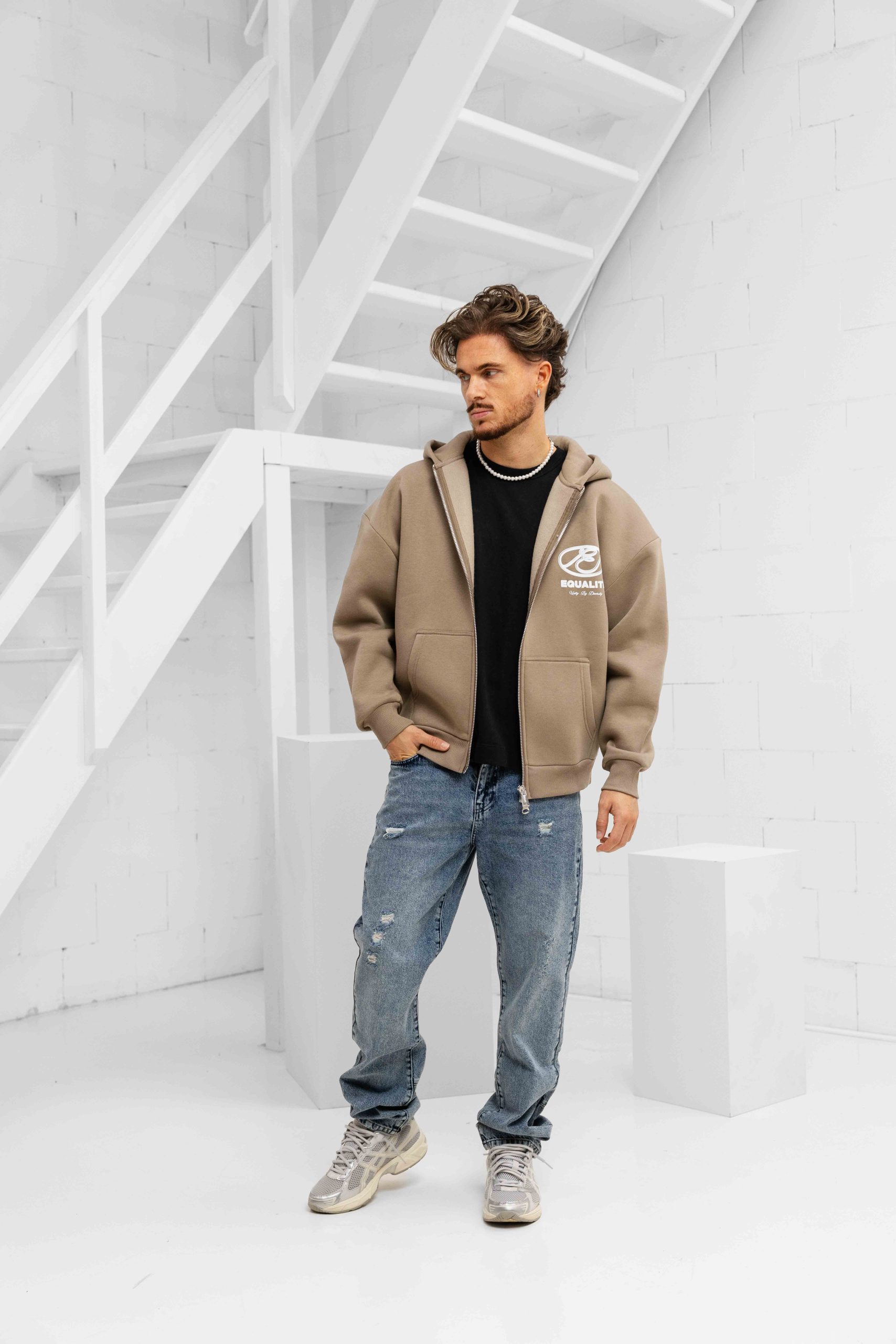 Equalité Arid Oversized Full Zip Hoodie Heren Beige