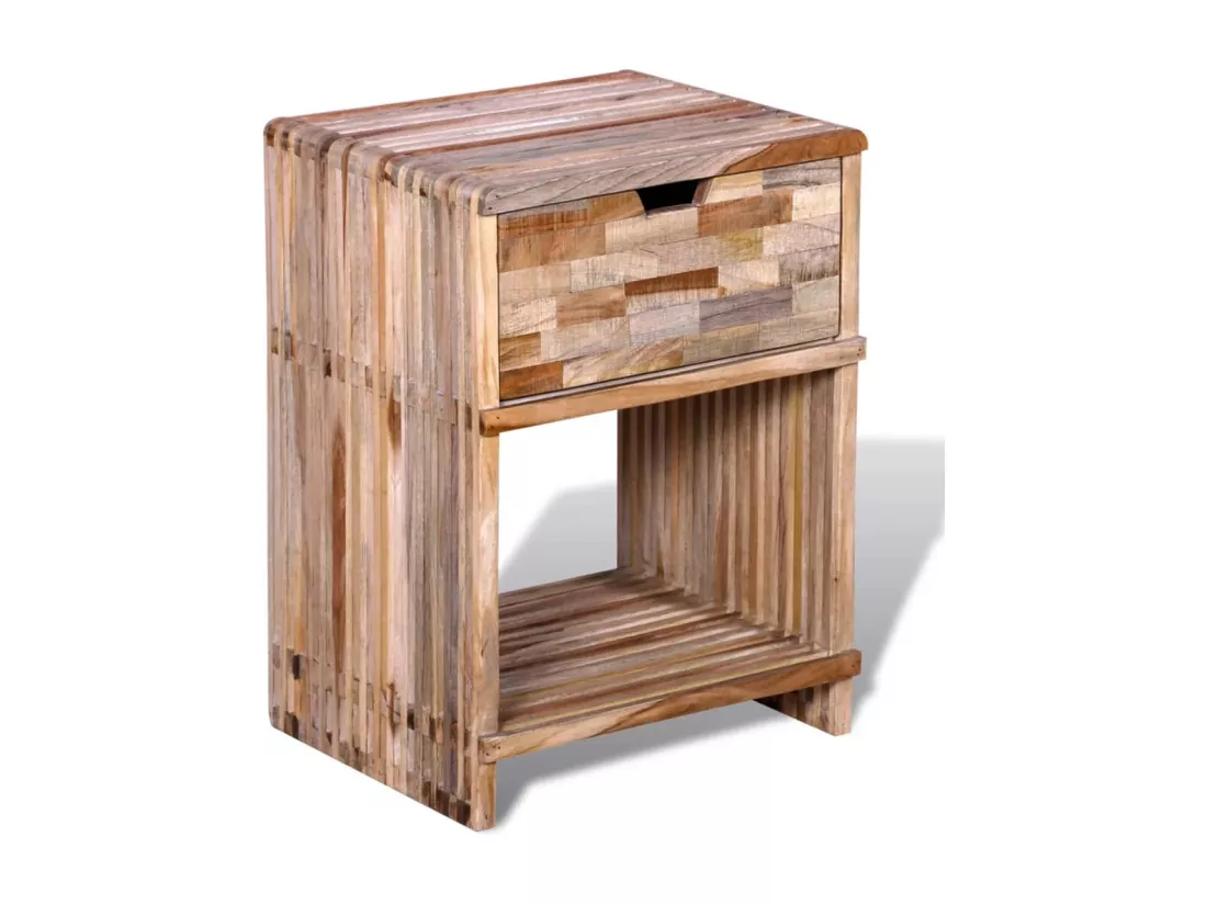 Table de chevet avec tiroir Bois de teck recyclé