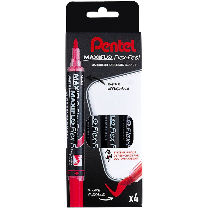 Marqueur effaçable Pentel Maxiflo Flex pointe conique 4,6 mm - Pochette 4