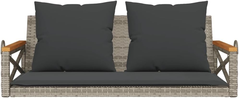 Hollywoodschaukel, Hängebank mit Kissen, Grau, 109x62x40 cm, Poly Rattan, Gartenmöbel für Terrasse, Schaukelbank