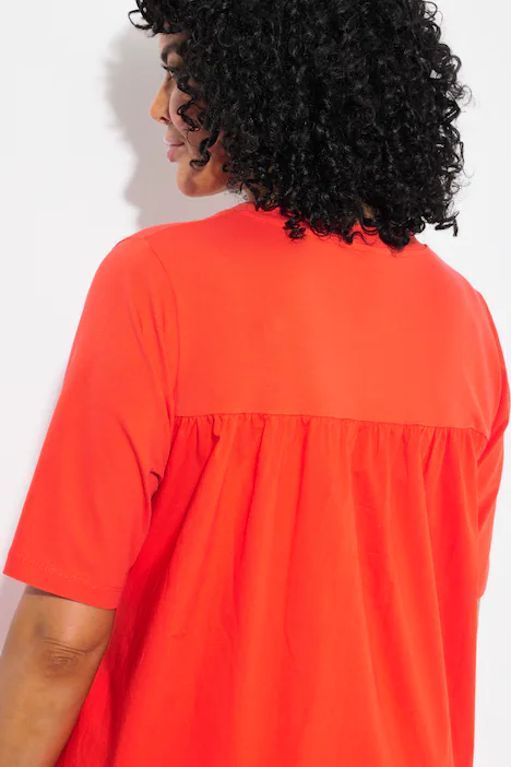 T-Shirt, Materialmix, A-Linie, V-Ausschnitt, Halbarm, paprika
