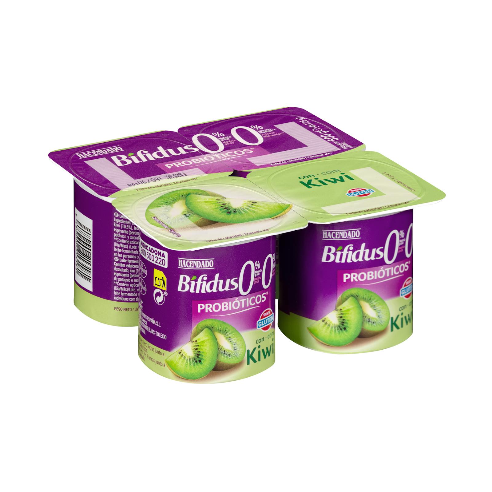 Bifidus écrémé probiotique au kiwi Hacendado 0% mg 0% sans sucres ajoutés