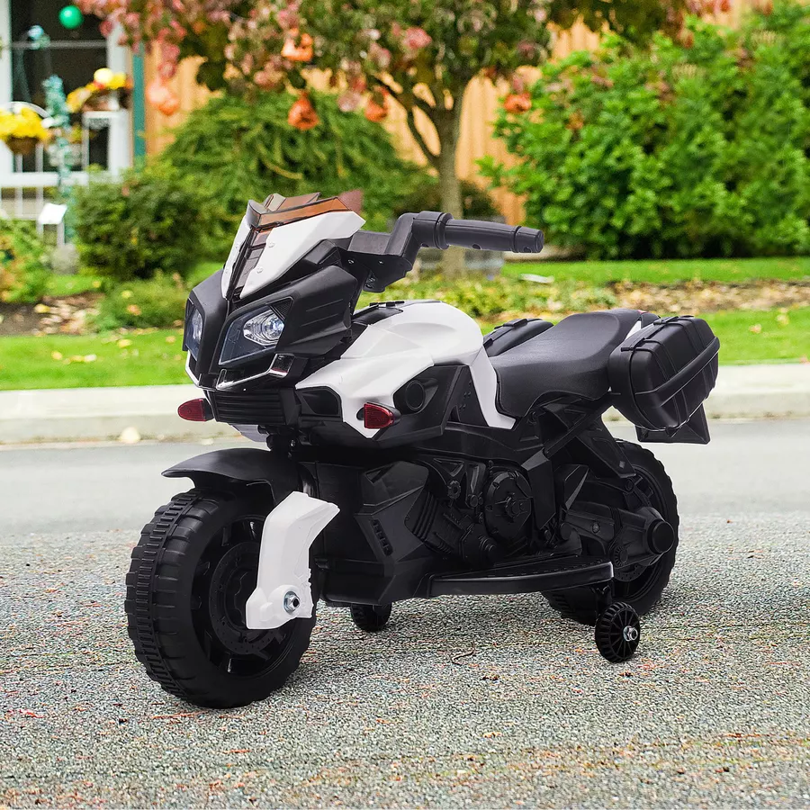 HOMCOM Elektrisches Motorrad für Kinder mit Hupe und Scheinwerfer weiß und schwarz