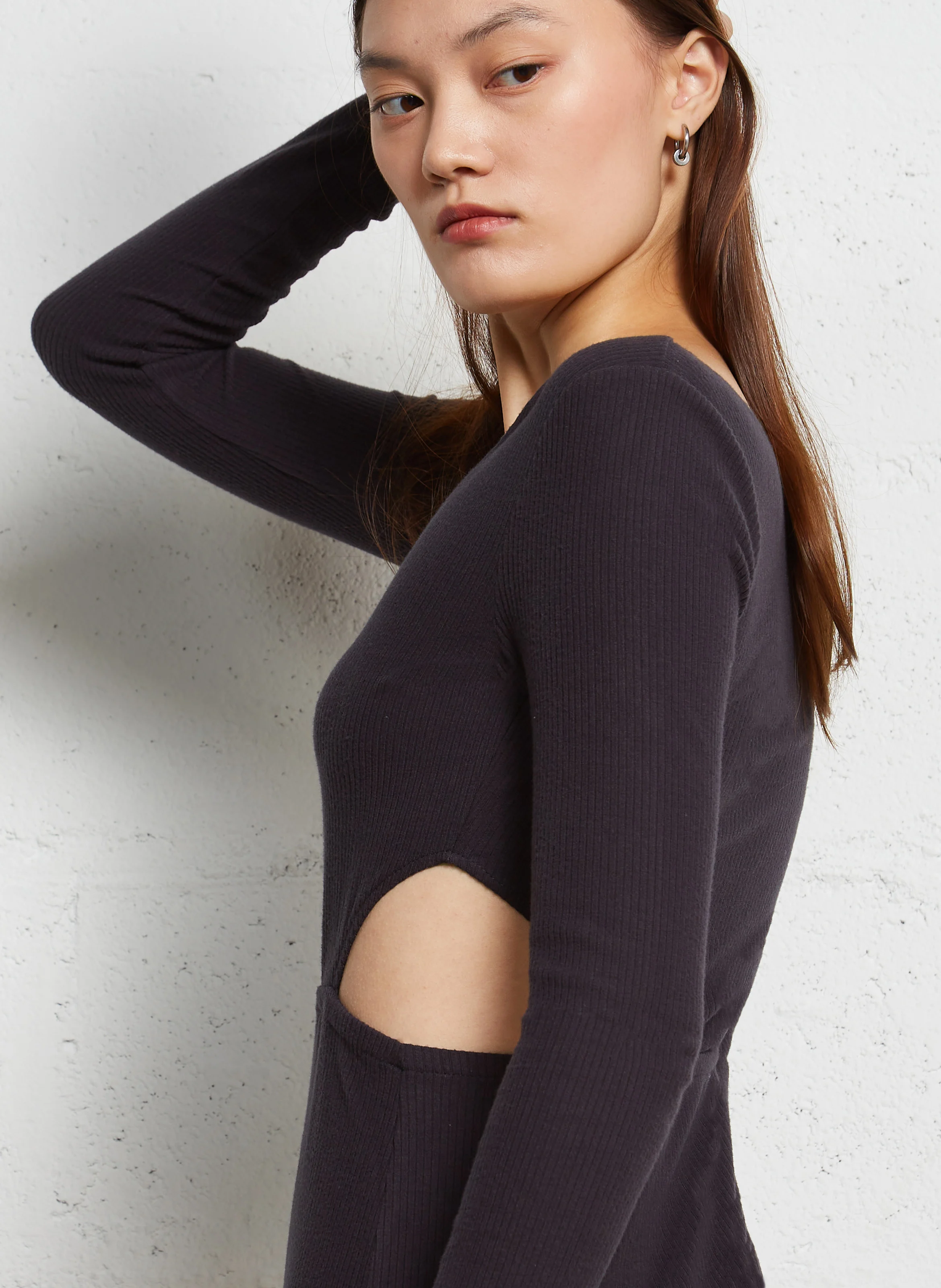 SUNNY DAY - Robe midi ajustée en maille | Noir