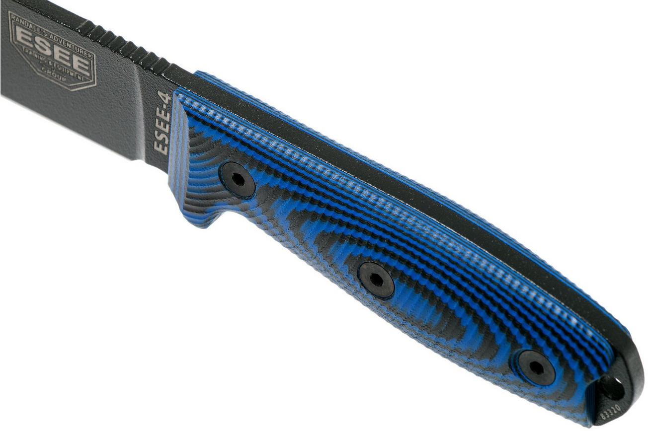 ESEE Model 4 Black Blade 3D Blue-Black G10 survivalmes 4PB-008 zwarte schede   riemclip