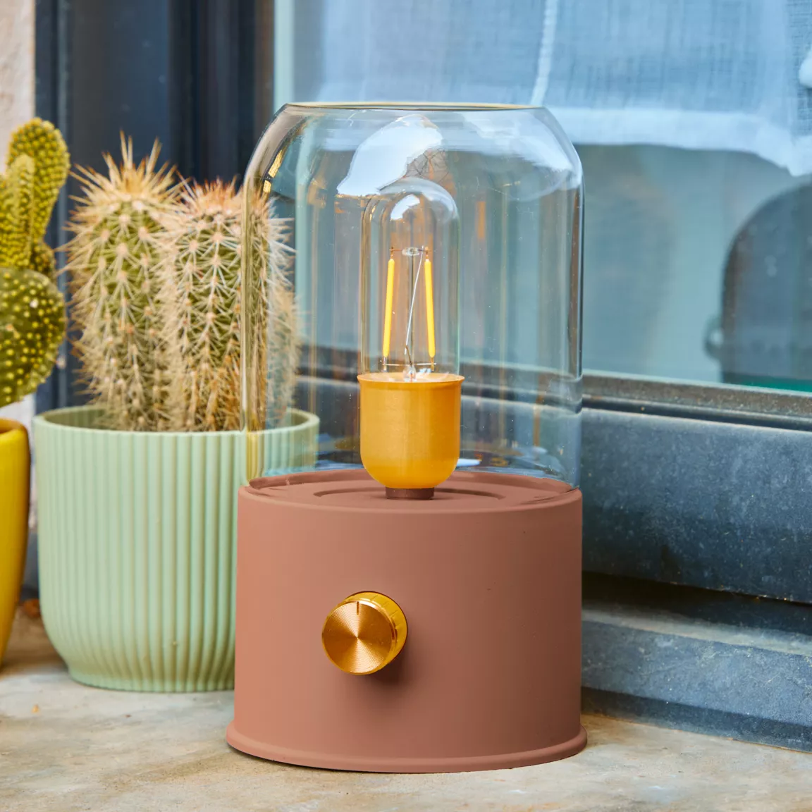 Lampe tempête sans fil rechargeable USB (H20 cm) Terracotta